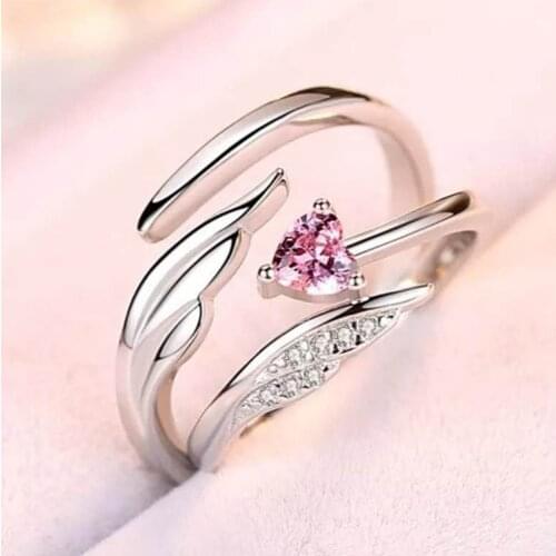 Angel Wing Men Women Resizeable Couple Engagement Ring Silver Plated Valentine Day Gift Feather Jewelry Wholesale Dropshipping