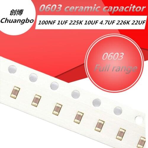 100pcs 0603 SMD thick film chip multilayer ceramic capacitors 100nf 1uf 2.2uf 4.7uf 10uf 22uf 226 104 105 106 226K