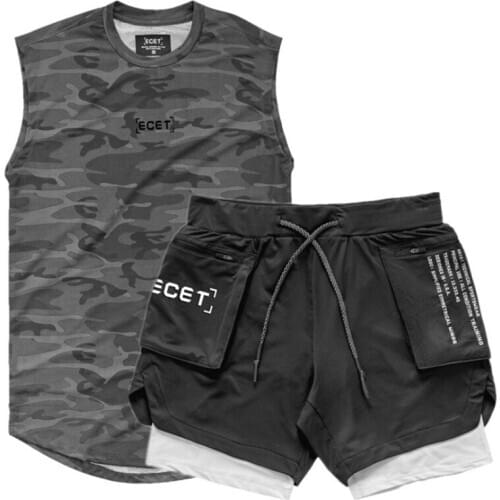 Mens Suits 2 Pcs/Set Sports Set Running Shirts/Vests+Sports Shorts Jogging Mens Sportswear Suit Running Soccer Fitness Gym Sets