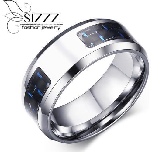 SIZZZ 8mm Wide stainless steel carbon fiber ring left blank party ring for men size 7-12