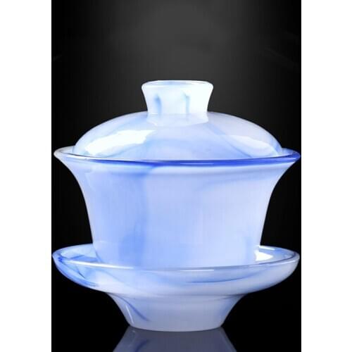 Jade Porcelain Tea Bowl 150ml Blue Tea Tureen Chinese Kung Fu Teaware Master Cup Drinkware Gaiwan Collection Decor Crafts Gift