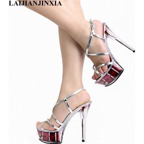 New Silver sequins 15 CM High-Heeled Sandals Nightclub Dance Shoes Pole Dancing Shoes Model High Heels Womens Shoes