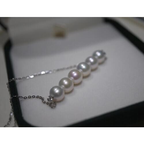 Real Pearl Necklace 6.5-7MM 925 Sterling Silver Balance Runway Gown Hiphop Rare Glam Japan Korean Fashion