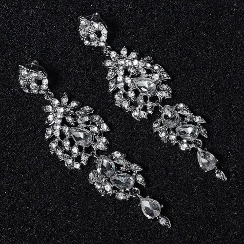 A pair Long Earrings Elegant Retro Rhinestone Costume Jewelry Set for Daily Wedding Prom Anniversary LL@17