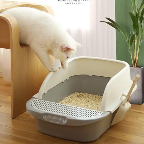 Pet toilet bedpan splash proof cat dustbin cat tray with spoon cat cleaning household plastic sandbox supplies