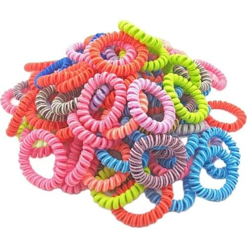 Wholesale 50Pcs Size 5.5CM Stripe Cloth Random Color Elastic Rubber Telephone Wire Ties Rope Hair Band Accessories