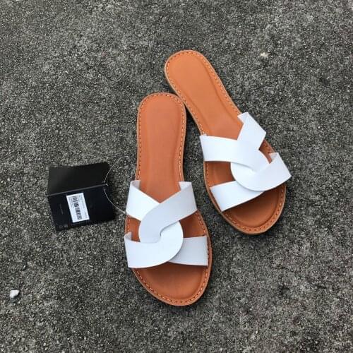 Summer Women Sandals Shoes Summer Style Fashion PU Leather Interlocking Surface Female Slippers Solid High Quality Woman Slides