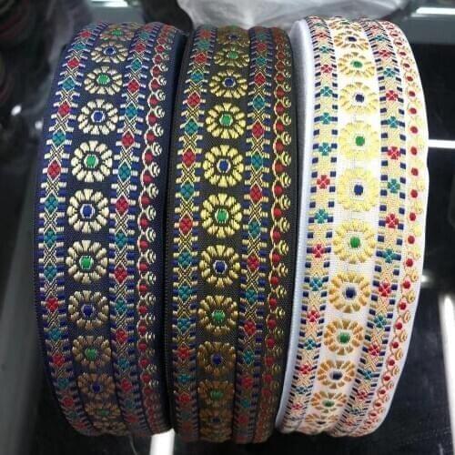 Wide 4.5cm 50yards/lot Polyester Woven Jacquard Ribbon Geometric national style for hat curtain and clothing accessory LS-5360