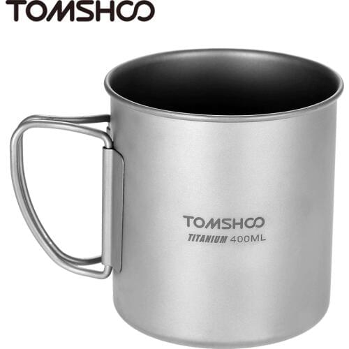 TOMSHOO 400ml Titanium Cup Outdoor Portable Camping Picnic Water Cup Mug with Foldable Handle