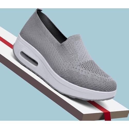 LIHUAMAO Comfortable wedges shoes slip on loafers women shoes air mesh breathable outdoor walking sneaker platform thick sole