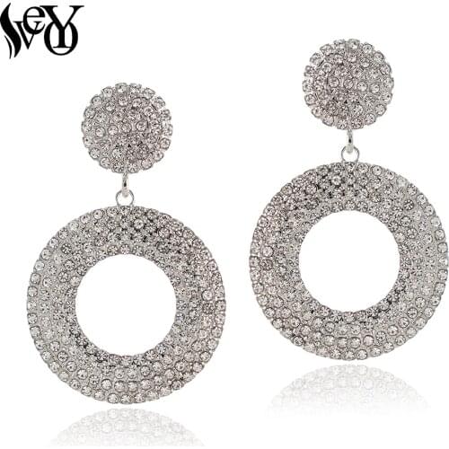 VEYO Round Vintage Rhinestones Drop Earrings Hollow Party Dangle Earring for Women Fashion Jewelry Gift