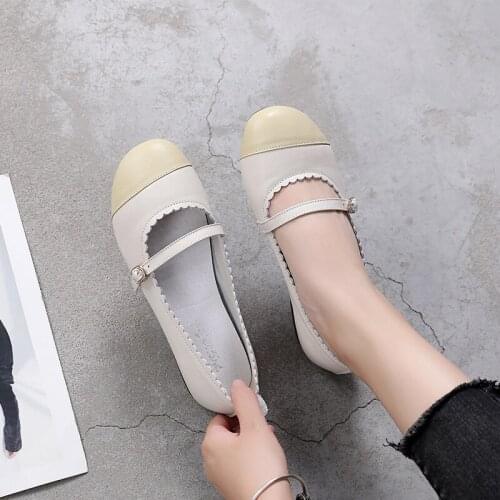 Autuspin New Arrival Women Flats Shoes Fashion Genuine Leather Womens Crystal Buckle Loafers Casual Ladies Mary Janes Shoes