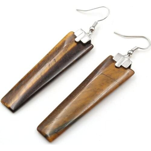 FYSL Silver Plated Geometric Shape Tiger Eye Stone Drop Earrings for Women Rose Pink Quartz Jewelry