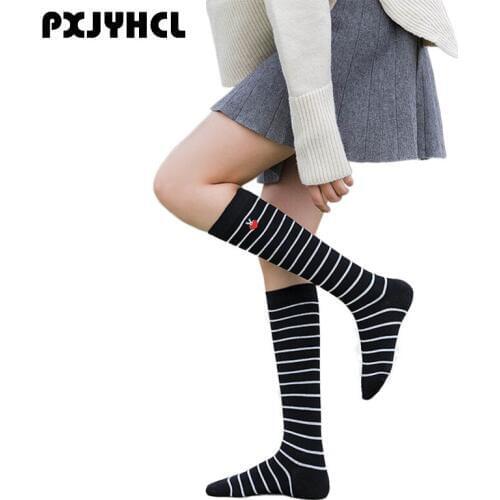 Women Sexy Striped Stockings Student Thigh High Anime Cosplay Party Long Stocking About Knee Warm Cotton Print Black Socks Adult