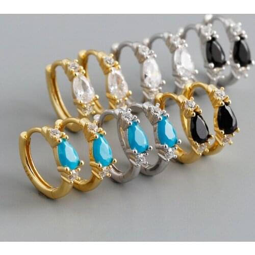 Enosola Fashion Bohemian Blue Black Geometric Zircon Stud Earrings for Women Genuine 925 Sterling Silver Charming Unisex Jewelry