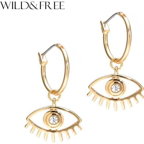 Wild & Free Women Punk Eyes Dangle Earrings Fashion Zinc Alloy Gold Color Circle Big Eye Charming Earring Bohemian Jewelry