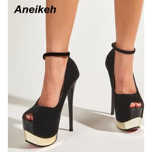 Aneikeh Femmes Chaussures High Heels Peep Toe Pumps 2021 Spring/Autumn Sexy Metal Decoratio Platform Fashion Elegant Women Shoes