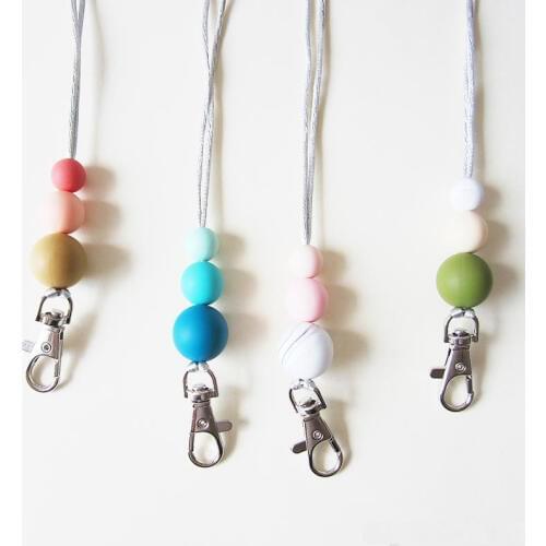 Silicone Beaded Teether Keychain Chew Necklace Baby Teething Accessories BPA Free Baby Safe Boy or Girl