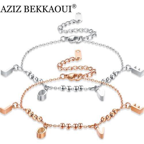 AZIZ BEKKAOUI Romantic Letter Love Charm Bracelet for Women Cute Pendant Bracelets Rose Gold Color Jewelry Party Wedding Gift