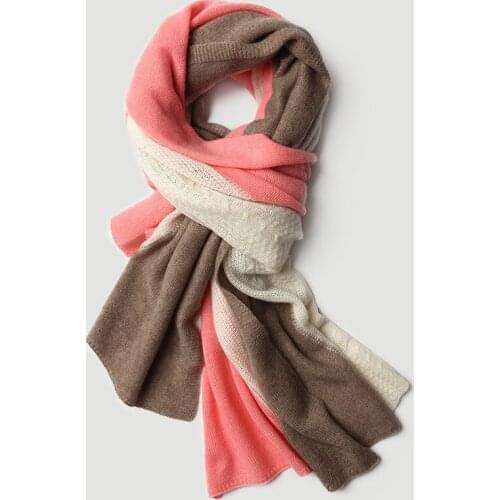 Knitted Pure Natural Cashmere Scarf Women Luxury Three-color Twisted Flower Winter Shawl Pashmina Warm Thicken Autumn