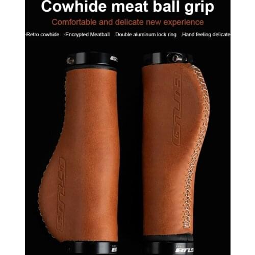 1 Pair Cattle Leather Bicycle Handlebar City Mountain Bike Scooter Cover Handle Grips Cowhide Grip Non-Slip Aluminum Loc 2021