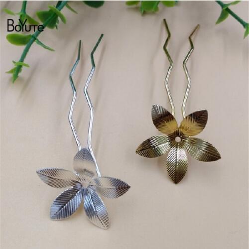BoYuTe 10Pcs 30MM 75*1.2MM Metal Brass Filigree Flower Hair Stick Women Head decorations