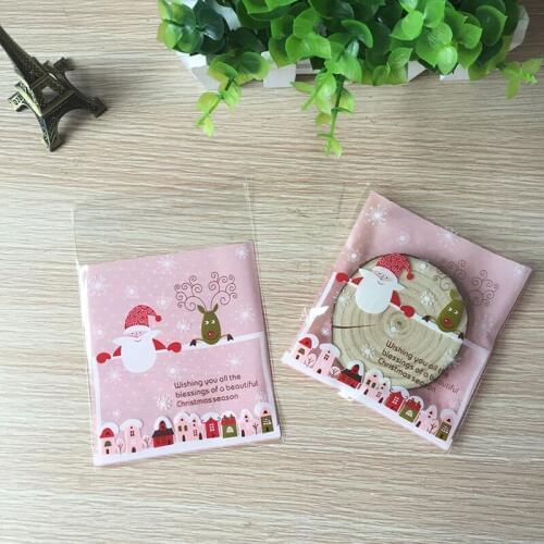 100pcs 10*10cm OPP Christmas Gift Packaging Bag Diy Cookie And Candy OPP Bags Christmas Wedding Self-Adhesive OPP Gift Bag 5Z