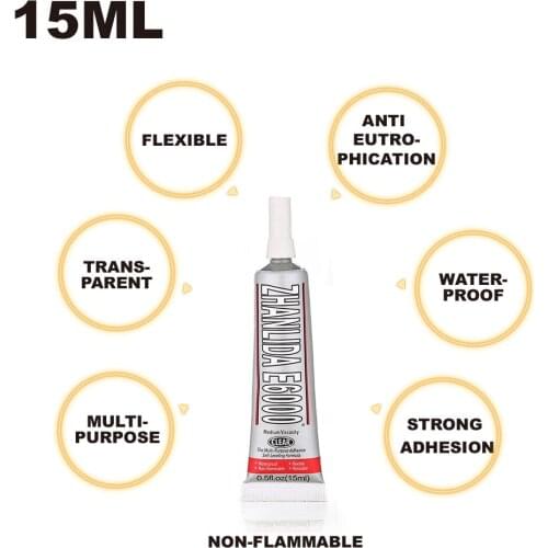 2 pieces 15ml industrial liquid E6000 super adhesive metal fiber imitation diamond glass