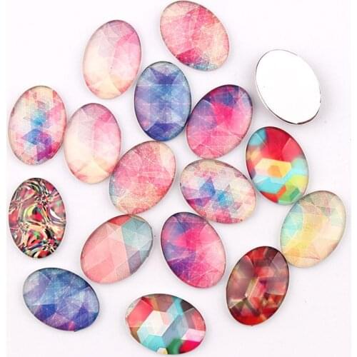 18*25mm Mixed Style Rainbow Oval Glass Cabochon Dome Jewelry Finding Cameo Pendant Settings 16pcs/lot