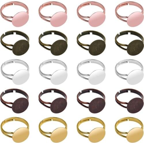 Blank Rings,20pcs Adjustable Ring Base Blank Ring Bezels Flat Round Cabuchon Rings Components for Making Jewelry Crafts
