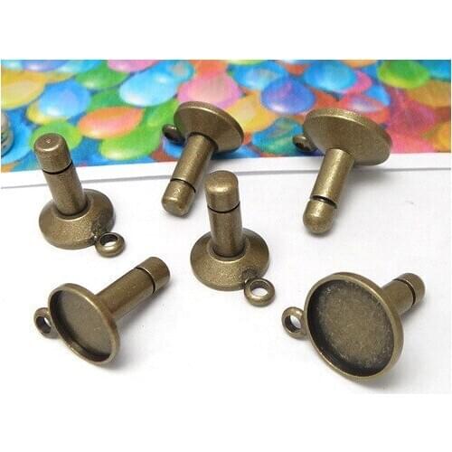 40pcs Antiqued Bronze 8mm Round Blank Settings Dust Plug W/Ring jewelry DIY #22700