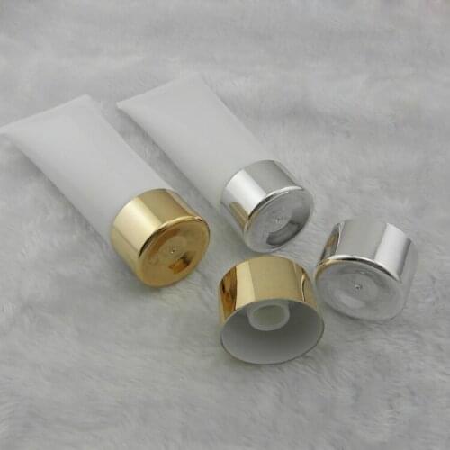 50pcs 100 ml white tube with gold silver screw cap ,100ml tube lotion cream bottle ,PE plastic cosmetic packaging empty bottles