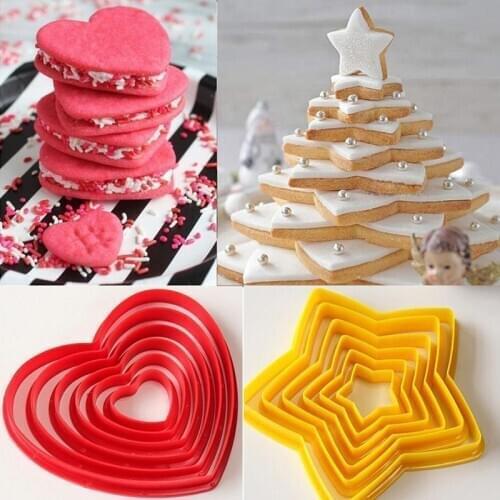 6Pcs/Set Cake Baking Mold Star Love Shaped 3D Fondant Biscuit Cookie Cutter Mould Frame Fondant Kitchen Pastry Decorating Tool