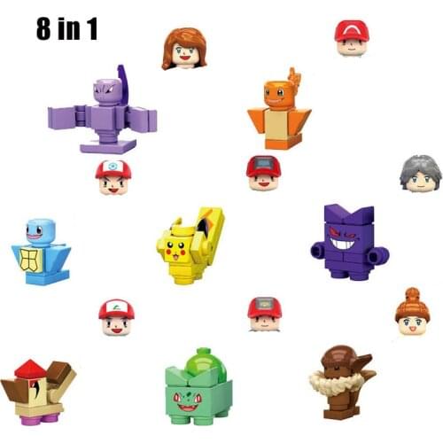 New 8 pieces of classic movie Pokemon cartoon model building blocks minifigure model toys for childrens birthday gifts