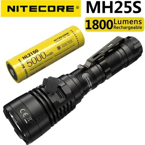 Nitecore mh25s 1800 lumen long range flashlight, USB rechargeable, With 5000 Mah battery