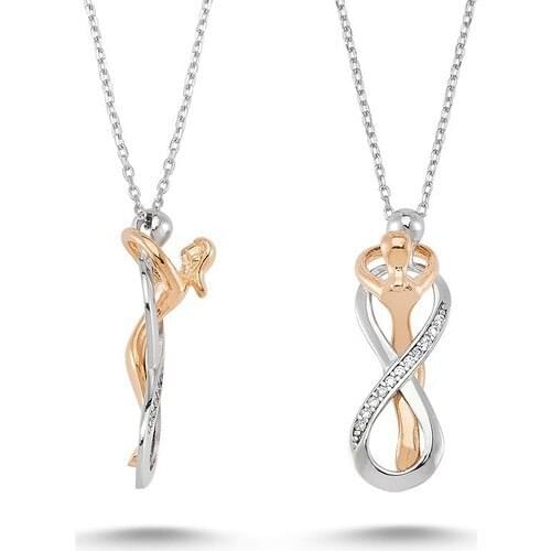 Chavin Love Together Double Infinity Necklace Hugging Couple Pendant