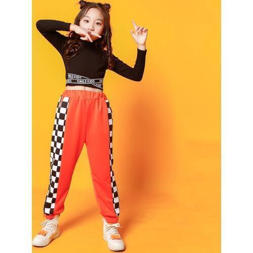Kids Hip Hop Clothing Black High Neck Sweatshirt Top Crop Running Casual Pants for Girls Jazz Dance Costume Wear Dancing Clothes