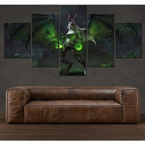 Canvas Paintings Poster 5 Piece Demon Hunter Illidari Game Modular Pictures for Living Room Home Decoration Wall Art Decor