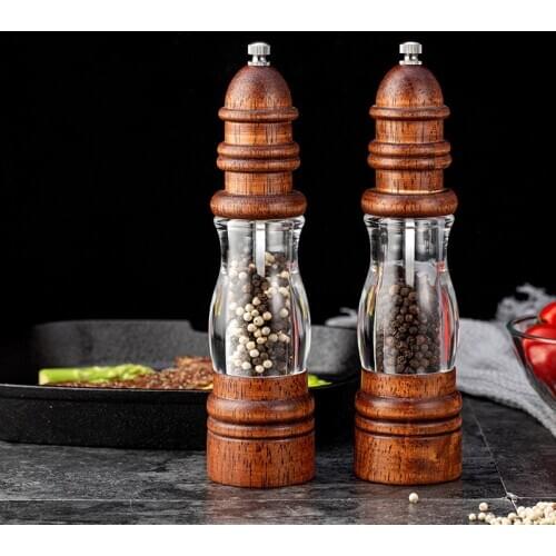 Antique Pepper Salt Mill Grinder Solid Wood and Acrylic Bottle Hand Ceramic Grinding Mechanism Spice Peper Adjustable coarseness