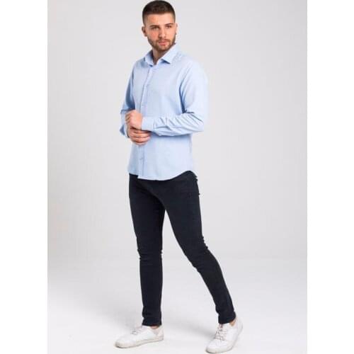 TRENDY SLYM FİT CASUAL PATTERN LONG SLEEVE OXFORD BLUE MALE SHIRT