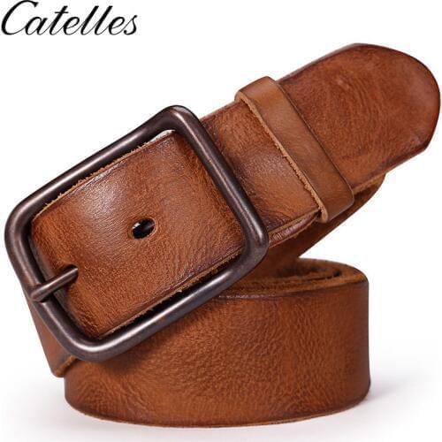 Catelles Male belt Cow strap male Genuine Leather vintage mens belts Pin Buckle Designer Belts For Men leather belt men 6010