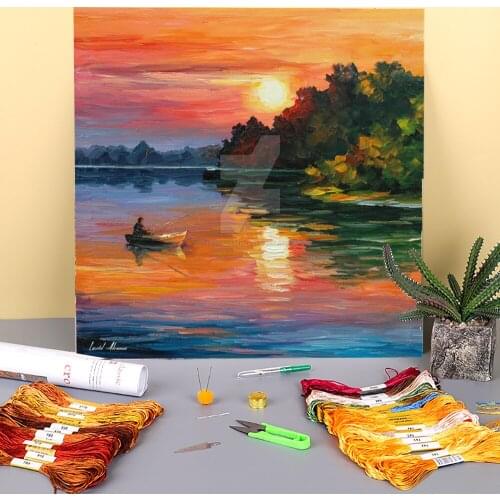 Oil Painting Style Fisherman Printed 11CT Cross Stitch Kit Embroidery DMC Threads Painting Handiwork Handicraft Wholesale