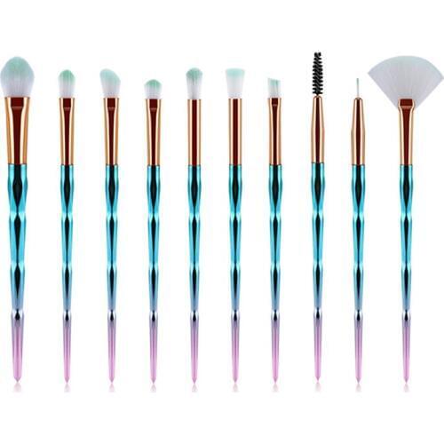 Brand 10 Pcs/Set Professional Eyeshadow Brush Set Nylon Fiber Wool Diamond Gradient Crystal Handle Brush Eyebrow Makeup Tools