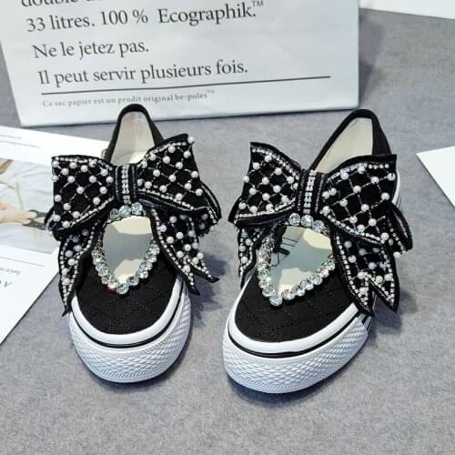 Niche design small fragrance single shoes women wild cute girls bow canvas shoes pedal lazy shoes