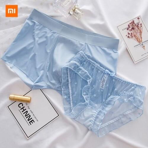 Youpin Couple underwear lace men and women net yarn one piece seamless cotton crotch summer ice silk lovers underwear suit