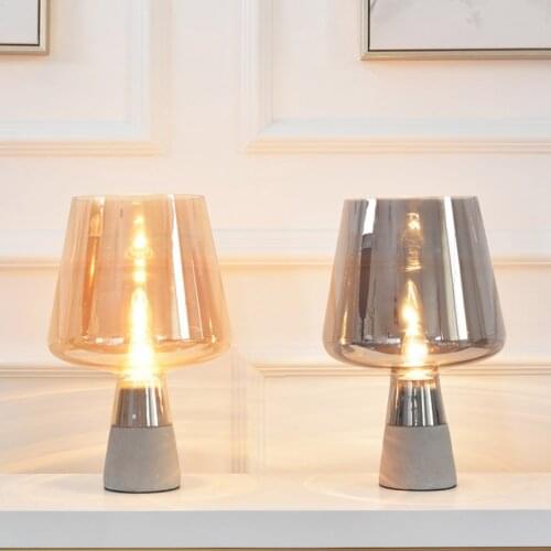 Nordic Creative Vintage Table Lamp Simple Smoky Gray and Amber Glass Desk Lights for Living Room Bedroom Bedside Decor Led Lamps