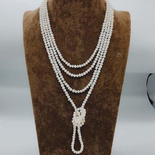 Hand knotted 100 inches long wrap 5-6mm real white freshwater pearl necklace fashion jewelry