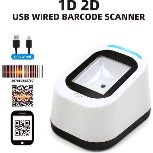 Wired Barcode Scanner USB Versatile Scanning Hands-free Scan QR Code 1D 2D Code Reader for Supermarkets Store Restaurant Cashier