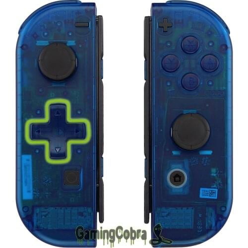 EXtremeRate Transparent Clear Blue Controller Housing (D-Pad Version) with Full Set Buttons for Nintendo Switch JoyCon