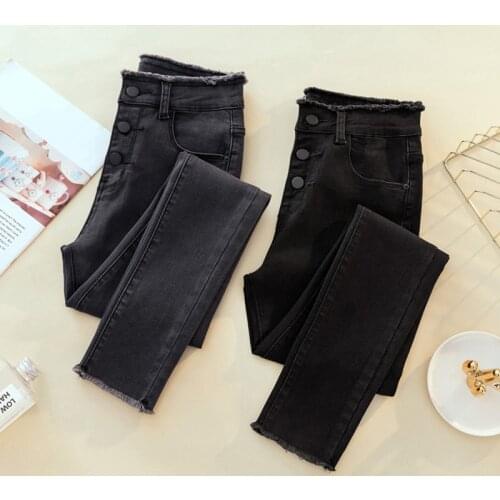 High Waist Ripped Skinny Pencil Jeans Woman Gray Black Mom Stretch Jeans Ladies Women Jeans Pants Denim Jeans Mujer